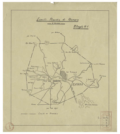 (N:36727) LIMITI  DI PRESIDIO DI ASMARA (B0021297) Carte e stampe antiche: riproduzione a colori su carta (formato A3)