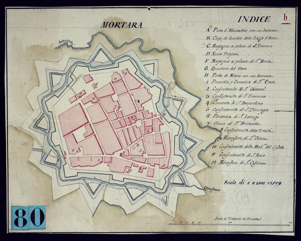 (N:2723) MORTARA. (CA001491) Carte e stampe antiche: riproduzione a colori su carta (formato A3)