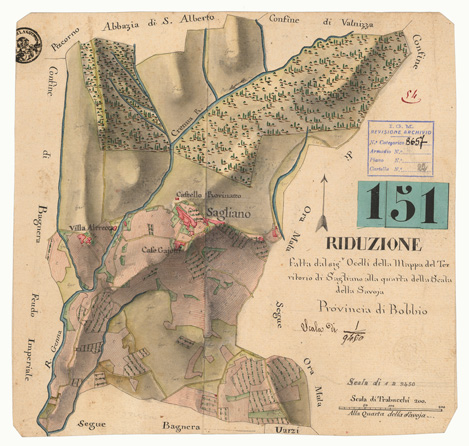 (N:7529) PARTE 2 DEL OLTRE PO' CHE COMPRENDE PARTE DEL CORSO DELLA STAFFORA VERSO VARZI E PARTE DI QUELLA DELLA TREBBIA ROBBIO  - RIDUZIONE FATTA DAL SIG. OCELLI DELLA MAPPA DEL TERRITORIO DI SAGLIANO ALLA QUARTA SCALA DELLA SAVOJA PROVINCIA  DI BOBBIO (CA001835, CA001836) Carte e stampe antiche: riproduzione a colori su carta (formato A3)
