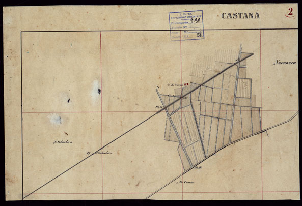 (N:23700) GRUPPO DI 132 FRAZIONI DI MINUTE DI CAMPAGNA ALLA SCALA 1:10.000 DEI RILEVAMENTI ESEGUITI NEL 1853-1867 - CASTANA - MONTU' BECCARIA - RILIEVI OPERATORE N. 2 (CA002308) Carte e stampe antiche: riproduzione a colori su carta (formato A3)