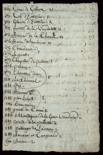 (N:23789) PORZIONE DELLA VALLE D'AOSTA CHE COMPRENDE IL VALLONE DI RUTORS, LA VALGRISANCHE, VALLE DI RHEMES, VALSAVARANCHE, VALLE DI COGNE, VALLE DI FENIS, ED I VALLONI COMPRESI FRA QUEST'ULTIMA VALLE E QUELLA DI COGNE - CATALOGO DEI NOMI DI CAMPAGNA. (CA002433, CA002435, CA002436, CA002434, CA002437, CA002438, CA002439, CA002440, CA002441, CA002442, CA002445, CA002446, CA002447, CA002448, CA002449, CA002450, CA002451, CA002452, CA002453, CA002454, CA002455, CA002456, CA002457, CA002458, CA002459, CA002460, CA002461, CA002462, CA002463, CA002464, CA002465, CA002466, CA002443, CA002444) Carte e stampe antiche: riproduzione a colori su carta (formato A3)