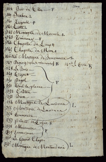 (N:23789) PORZIONE DELLA VALLE D'AOSTA CHE COMPRENDE IL VALLONE DI RUTORS, LA VALGRISANCHE, VALLE DI RHEMES, VALSAVARANCHE, VALLE DI COGNE, VALLE DI FENIS, ED I VALLONI COMPRESI FRA QUEST'ULTIMA VALLE E QUELLA DI COGNE - CATALOGO DEI NOMI DI CAMPAGNA. (CA002433, CA002435, CA002436, CA002434, CA002437, CA002438, CA002439, CA002440, CA002441, CA002442, CA002445, CA002446, CA002447, CA002448, CA002449, CA002450, CA002451, CA002452, CA002453, CA002454, CA002455, CA002456, CA002457, CA002458, CA002459, CA002460, CA002461, CA002462, CA002463, CA002464, CA002465, CA002466, CA002443, CA002444) Carte e stampe antiche: riproduzione a colori su carta (formato A3)