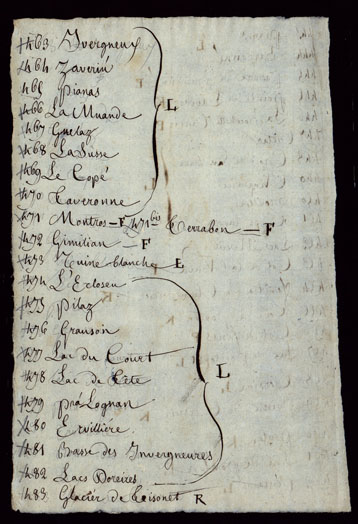 (N:23789) PORZIONE DELLA VALLE D'AOSTA CHE COMPRENDE IL VALLONE DI RUTORS, LA VALGRISANCHE, VALLE DI RHEMES, VALSAVARANCHE, VALLE DI COGNE, VALLE DI FENIS, ED I VALLONI COMPRESI FRA QUEST'ULTIMA VALLE E QUELLA DI COGNE - CATALOGO DEI NOMI DI CAMPAGNA. (CA002433, CA002435, CA002436, CA002434, CA002437, CA002438, CA002439, CA002440, CA002441, CA002442, CA002445, CA002446, CA002447, CA002448, CA002449, CA002450, CA002451, CA002452, CA002453, CA002454, CA002455, CA002456, CA002457, CA002458, CA002459, CA002460, CA002461, CA002462, CA002463, CA002464, CA002465, CA002466, CA002443, CA002444) Carte e stampe antiche: riproduzione a colori su carta (formato A3)