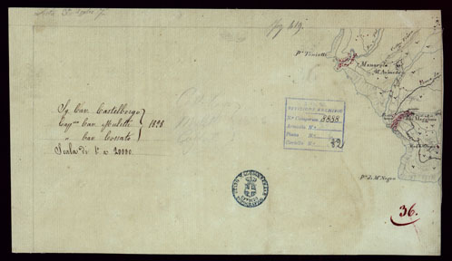 (N:15390) RICOGNIZIONI ESEGUITE ALLA SCALA DI 1/20.000 CHE COMPRENDANO LE DUE RIVIERE DEGLI EX STATI SARDI E PARTE DELLE ATTUALI PROVINCIE DI ALESSANDRIA  E DI PAVIA - FOGLIO 36. (CA002667) Carte e stampe antiche: riproduzione a colori su carta (formato A3)