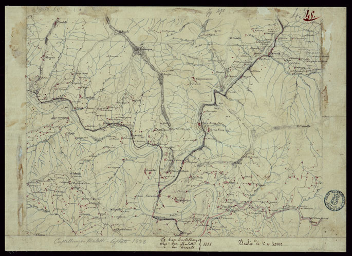 (N:15399) RICOGNIZIONI ESEGUITE ALLA SCALA DI 1/20.000 CHE COMPRENDANO LE DUE RIVIERE DEGLI EX STATI SARDI E PARTE DELLE ATTUALI PROVINCIE DI ALESSANDRIA  E DI PAVIA - FOGLIO 45. (CA002676) Carte e stampe antiche: riproduzione a colori su carta (formato A3)