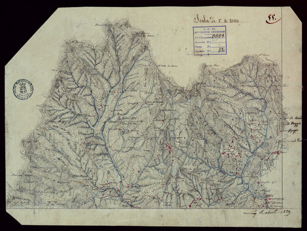(N:15409) RICOGNIZIONI ESEGUITE ALLA SCALA DI 1/20.000 CHE COMPRENDANO LE DUE RIVIERE DEGLI EX STATI SARDI E PARTE DELLE ATTUALI PROVINCIE DI ALESSANDRIA  E DI PAVIA - FOGLIO 55. (CA002686) Carte e stampe antiche: riproduzione a colori su carta (formato A3)