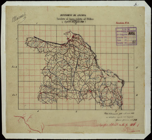 (N:24466) DINTORNI DI ANCONA TAVOLETTE AL 10.000 RIDOTTE ALL'86.400 (LUCIDO) (CA004281) Carte e stampe antiche: riproduzione a colori su carta (formato A3)