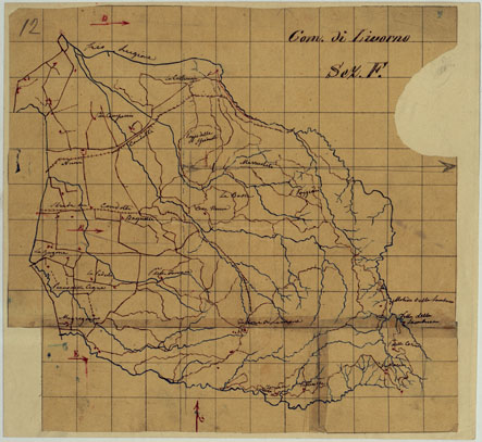 (N:24843) ELEMENTI PER LA FORMAZIONE DI UNA CARTA DELLA TOSCANA ALLA SCALA DI 1:28.800 - LIVORNO. (CA005619) Carte e stampe antiche: riproduzione a colori su carta (formato A3)
