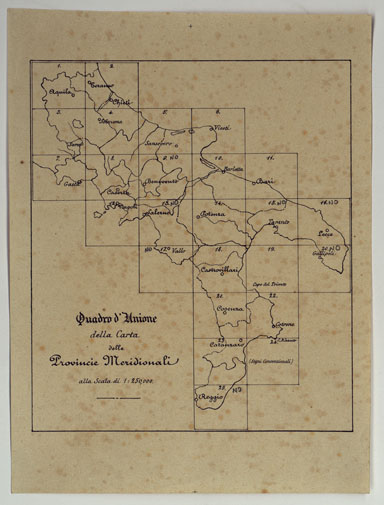 (N:25162) CARTA DELLE PROVINCE NAPOLITANE IN FOGLI 25 FOTOINCISA COL PROCEDIMENTO DEL GENERALE AVET ALLA SCALA DI 1:250.000 PUBBLICATA DALL'ISTITUTO TOPOGRAFICO MILITARE, 1874 - QUADRO D'UNIONE. (CA007521) Carte e stampe antiche: riproduzione a colori su carta (formato A3)