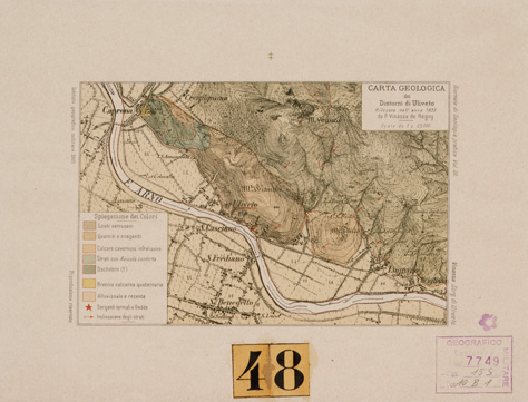 (N:5048) CARTA GEOLOGICA DEI DINTORNI DI ULIVETO - PROV. DI PISA (B0000771) Carte e stampe antiche: riproduzione a colori su carta (formato A4)