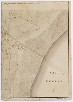 (N:6472) I. CARTA TOPOGRAFICA DEL BACINO DEL FUCINO 
II. PIANTA E SEZIONE VERTICALE DELL'EMISSARIO DI CLAUDIO DAL SUO FONDO FINO ALLA SUPERFICIE DEL TERRENO - Tavola 8 (B0001293) Carte e stampe antiche: riproduzione a colori su carta (formato A4)