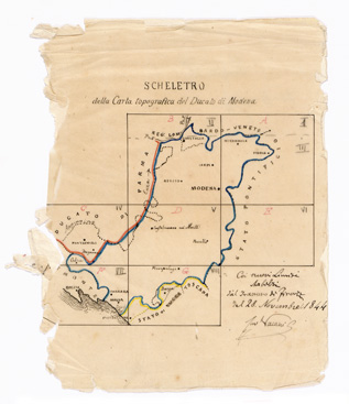 (N:6538) CARTA TOPOGRAFICA DEL DUCATO DI MODENA - Quadro d'Unione (B0002308) Carte e stampe antiche: riproduzione a colori su carta (formato A4)