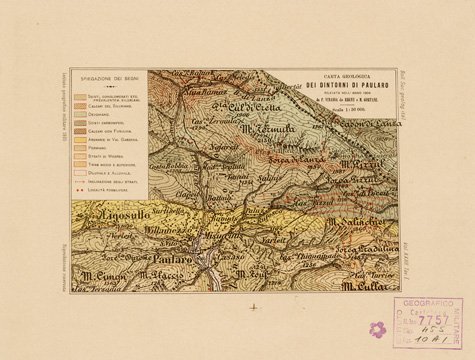 (N:5046) CARTA GEOLOGICA DEI DINTORNI DI PAULARO (B0005652) Carte e stampe antiche: riproduzione a colori su carta (formato A4)