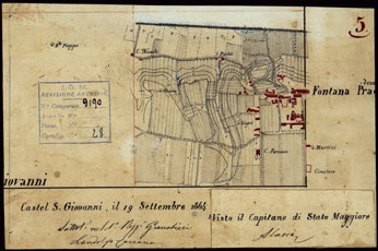 (N:23681) GRUPPO DI 132 FRAZIONI DI MINUTE DI CAMPAGNA ALLA SCALA 1:10.000 DEI RILEVAMENTI ESEGUITI NEL 1853-1867 - CASTANA - MONTU' BECCARIA - RILIEVI OPERATORE N. 5 DI PARTE DEI RILIEVI ASSEGNATI ALL'OPERATORE N.8. (CA002289) Carte e stampe antiche: riproduzione a colori su carta (formato A4)