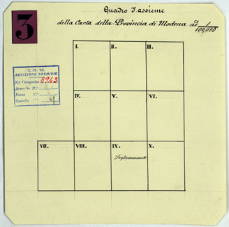 (N:14383) CARTA DELLA PROVINCIA DI MODENA - Quadro d'unione (CA005549) Carte e stampe antiche: riproduzione a colori su carta (formato A4)