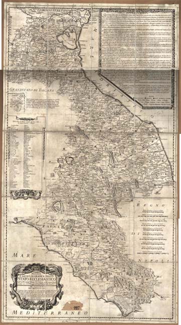 (N:9941) NUOVA CARTA GEOGRAFICA DELLO STATO ECCLESIASTICO DELINEATA DAL P. CRISTOFORO MAIRE D.A C.A DI GESU' SULLE COMUNI OSSERVAZIONI SUE E DEL P. RUGGIERO GIUS.E BOSCOVICH. D.A MED.A C.A. (B0012901, B0012902, B0012903, B12901-3) Carte e stampe antiche: riproduzione digitale a 150 DPI