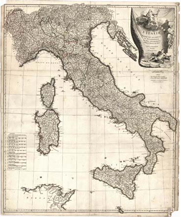 (N:9456) L'ITALIE PUBLIEE SOUS LES AUSPICES DE MONSEIGNEUR LE DUC D'ORLEANS PREMIER PRINCE DU SANG. PAR LE S. D'ANVILLE - ITALIA (B0012935, B0012936, B12935-6) Carte e stampe antiche: riproduzione digitale a 150 DPI