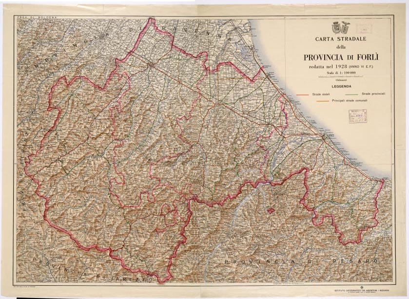 (N:5879) CARTA STRADALE DELLA PROVINCIA DI FORLI' REDATTA NEL 1928 (B0002222, B0002223, B2222-23) Carte e stampe antiche: riproduzione digitale a 150 DPI