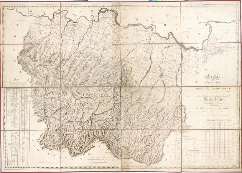 (N:6177) CARTA TOPOGRAFICA DEGLI STATI DI PARMA. A SUA MAESTA' LA PRINCIPESSA IMPERIALE MARIA LUIGIA ARCIDUCHESSA D'AUSTRIA, DUCHESSA DI PARMA, PIACENZA E GUASTALLA (B2276-77, B0002276, B0002277) Carte e stampe antiche: riproduzione digitale a 150 DPI