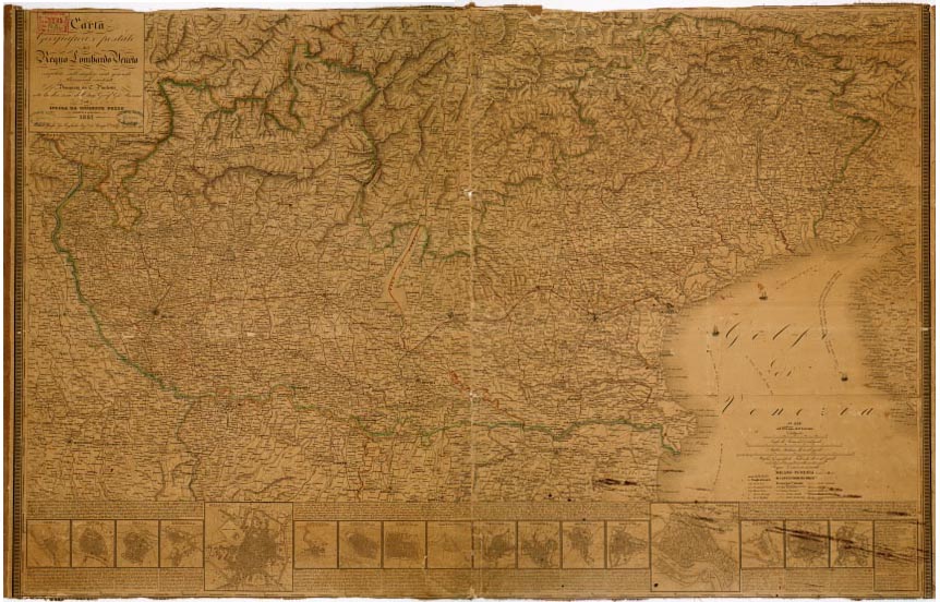 (N:5015) CARTA GEOGRAFICA E POSTALE DEL REGNO LOMBARDO-VENETO (B0003338, B0003339, B3338-39) Carte e stampe antiche: riproduzione digitale a 150 DPI
