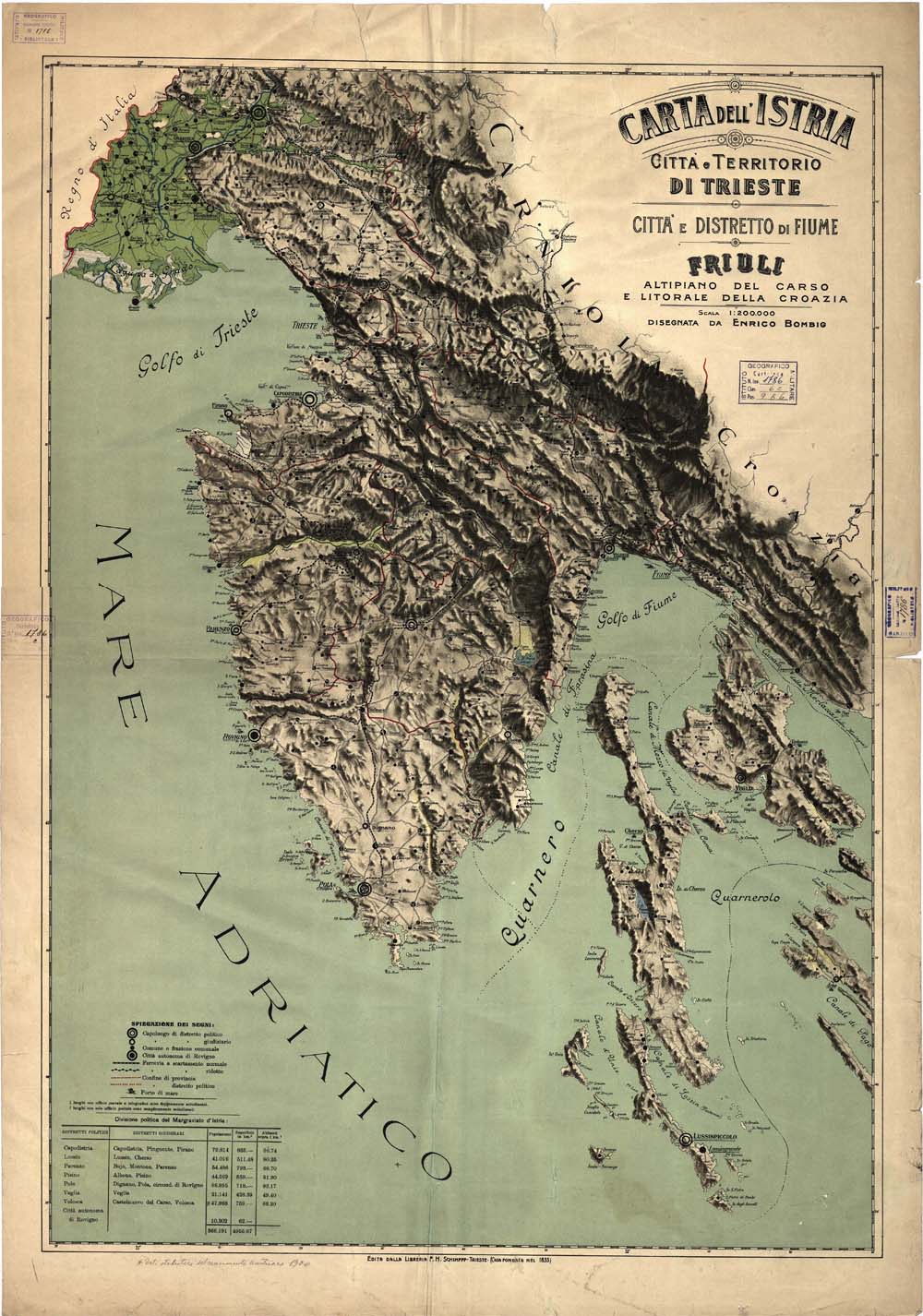 (N:13201) CARTA DELL'ISTRIA CITTA' E TERRITORIO DI TRIESTE CITTA' E DISTRETTO DI FIUME, FRIULI ALTOPIANO DEL CARSO E LITORALE DELLA CROAZIA (B0006212, B6212-13, B0006213) Carte e stampe antiche: riproduzione digitale a 150 DPI