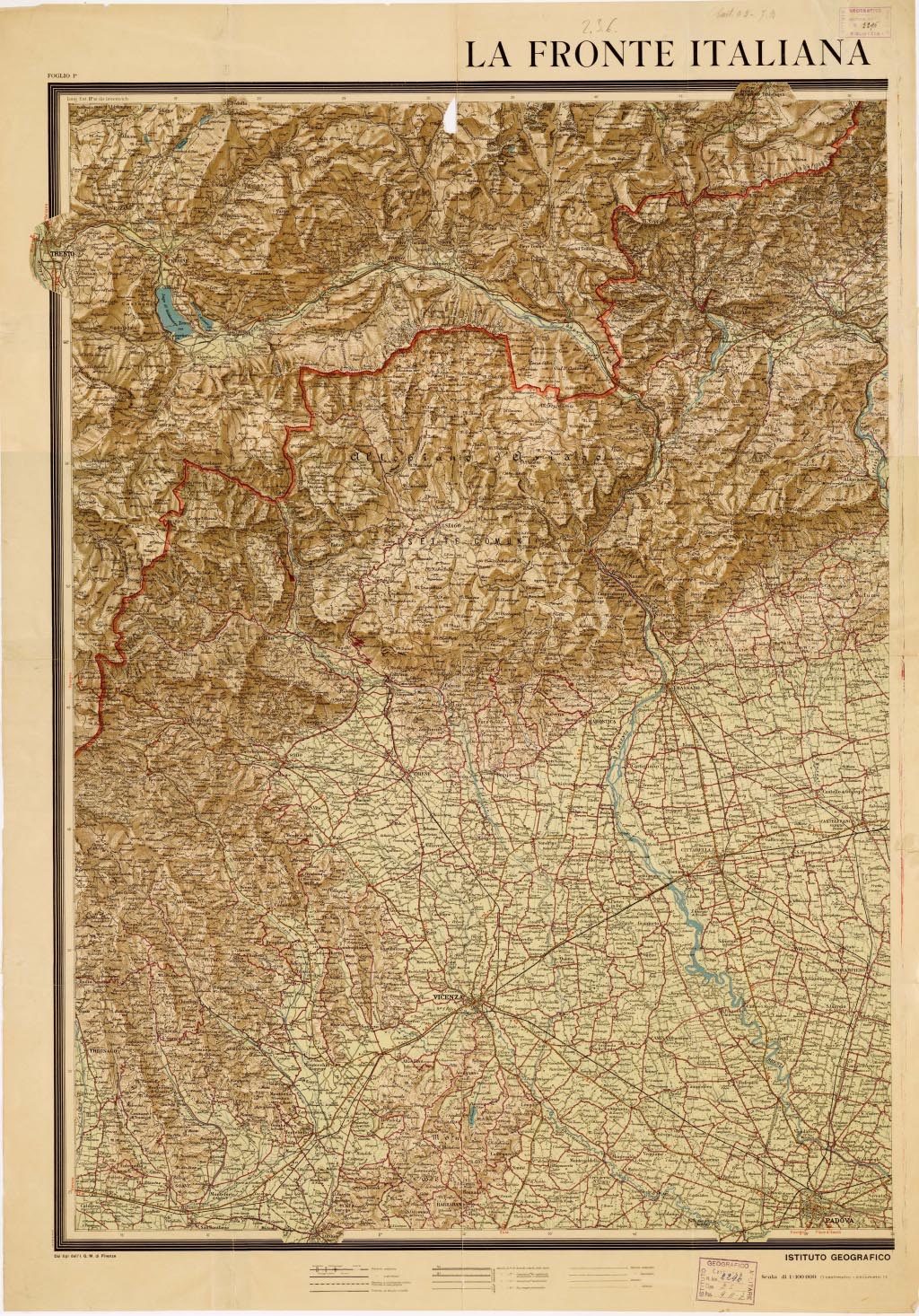 (N:11188) LA FRONTE ITALIANA TRA BRENTA E PIAVE - Foglio 1 (B0006260, B0006261, B6260-61) Carte e stampe antiche: riproduzione digitale a 150 DPI
