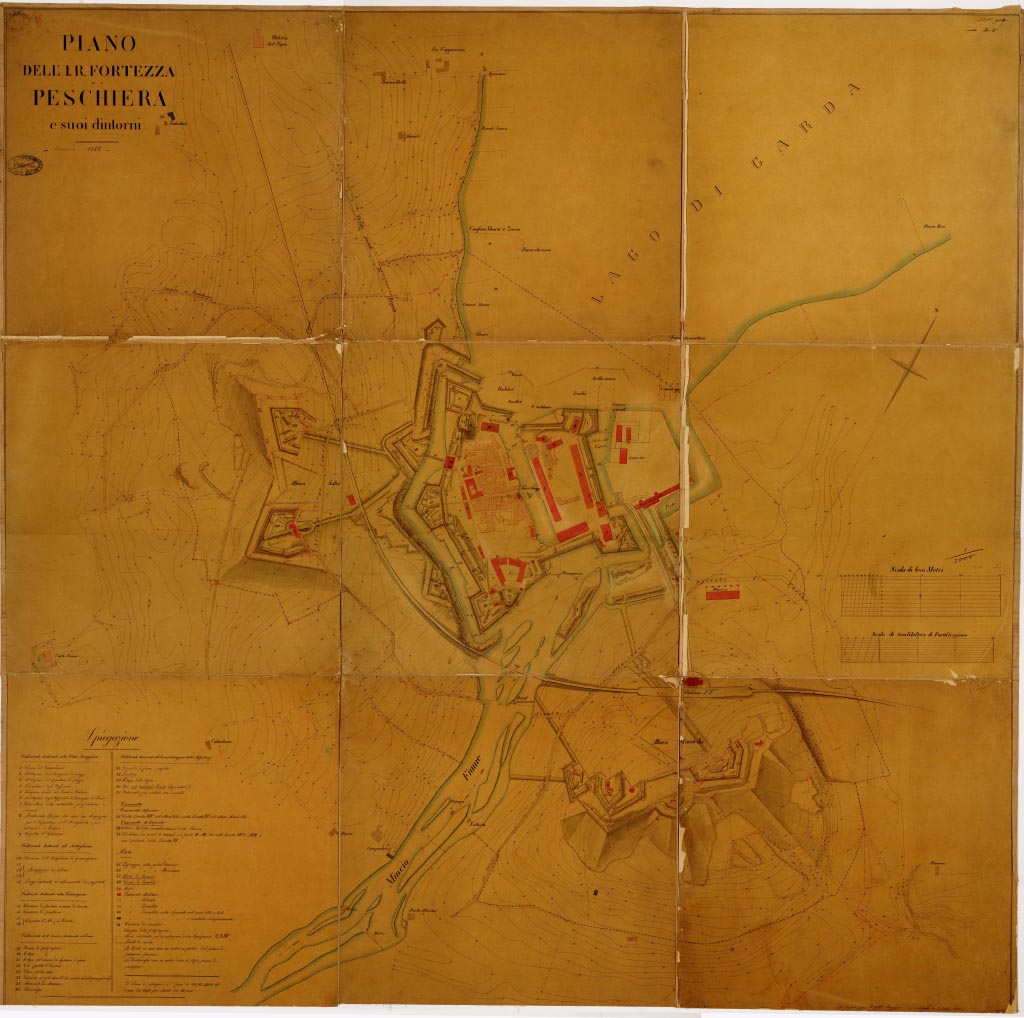 (N:13299) PIANO DELL' I. R. FORTEZZA DI PESCHIERA E SUOI DINTORNI (B0006635, B0006636, B0006637, B0006638, B6635-38) Carte e stampe antiche: riproduzione digitale a 150 DPI