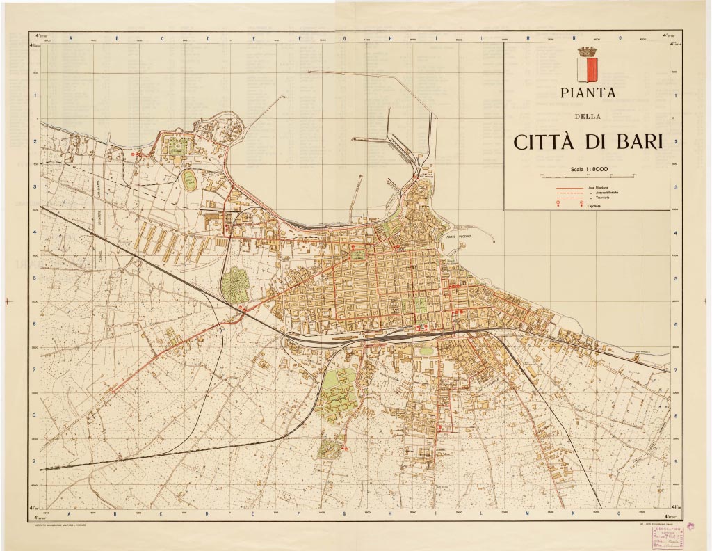 (N:13580) PIANTA DELLA CITTA' DI BARI - Fronte/Retro (B0006803, B0006804, B0006805, B6803-04) Carte e stampe antiche: riproduzione digitale a 150 DPI