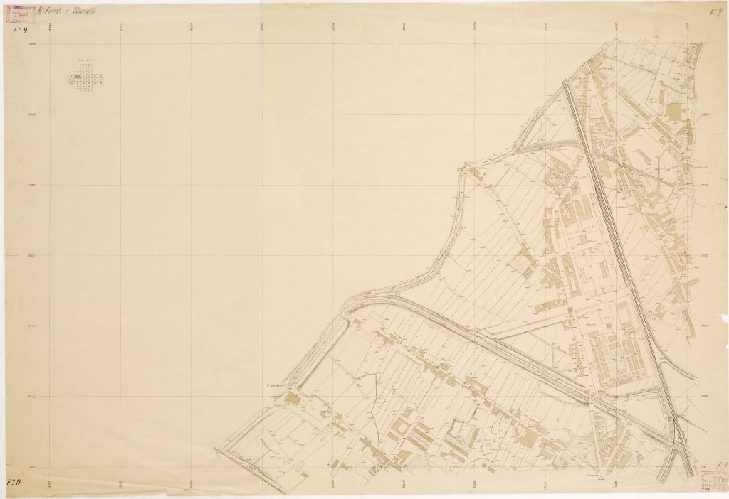 (N:13451) PIANO REGOLATORE DI AMPLIAMENTO DELLA CITTA' DI FIRENZE - Foglio 9 - Rifredi e Macelli (B0006958, B0006959, B6958-59) Carte e stampe antiche: riproduzione digitale a 150 DPI