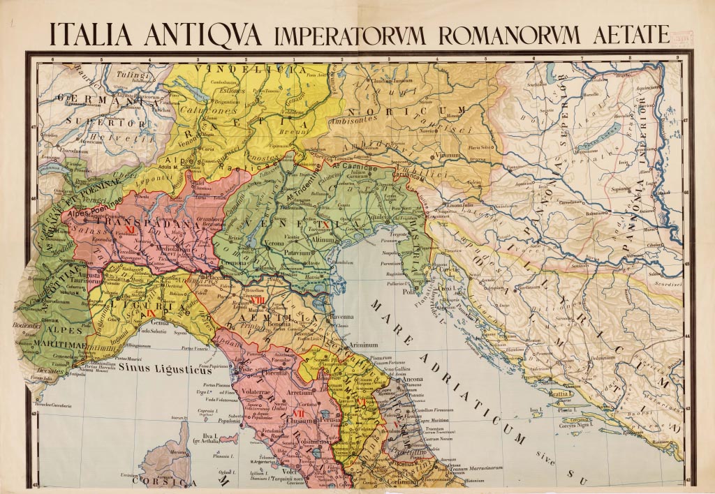 (N:10842) ITALIA ANTIQUA IMPERATORUM ROMANORUM AETATE - Foglio 1 (B0008413, B0008414, B0008415, B0008416, B8413-16) Carte e stampe antiche: riproduzione digitale a 150 DPI