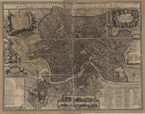 (N:4902) RECENTIS ROMAE ICHNOGRAPHIA ET HYPSOGRAFIA SIVE PLANTA ET FACIES AD MAGNIFICENTIAM QUA SUB ALESANDRO VII P.M. URBIS IPSA DIRECTA EXCULTA ET DECORATA EST IO BAPTISTA FALDA DE VALLE UDIAE ET INCIDIT CURA ET TYOIS IO IACOBI DE RUBEIS... (B0012854, B0012855, B12854-5) Carte e stampe antiche: riproduzione digitale a 300 DPI