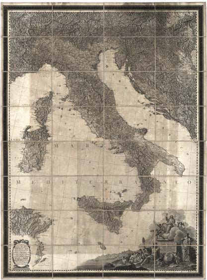 (N:9341) NUOVA CARTA DELL'ITALIA ESEGUITA A SPESE DI GIUSEPPE MOLINI LIBRAIO IN FIRENZE, SOTTO LA DIREZIONE DI GIO. ANTONIO RIZZI-ZANNONI, GEOGRAFO DI S. M. SICILIANA. (B0012883, B0012884, B0012885, B0012886, B12883-6) Carte e stampe antiche: riproduzione digitale a 300 DPI