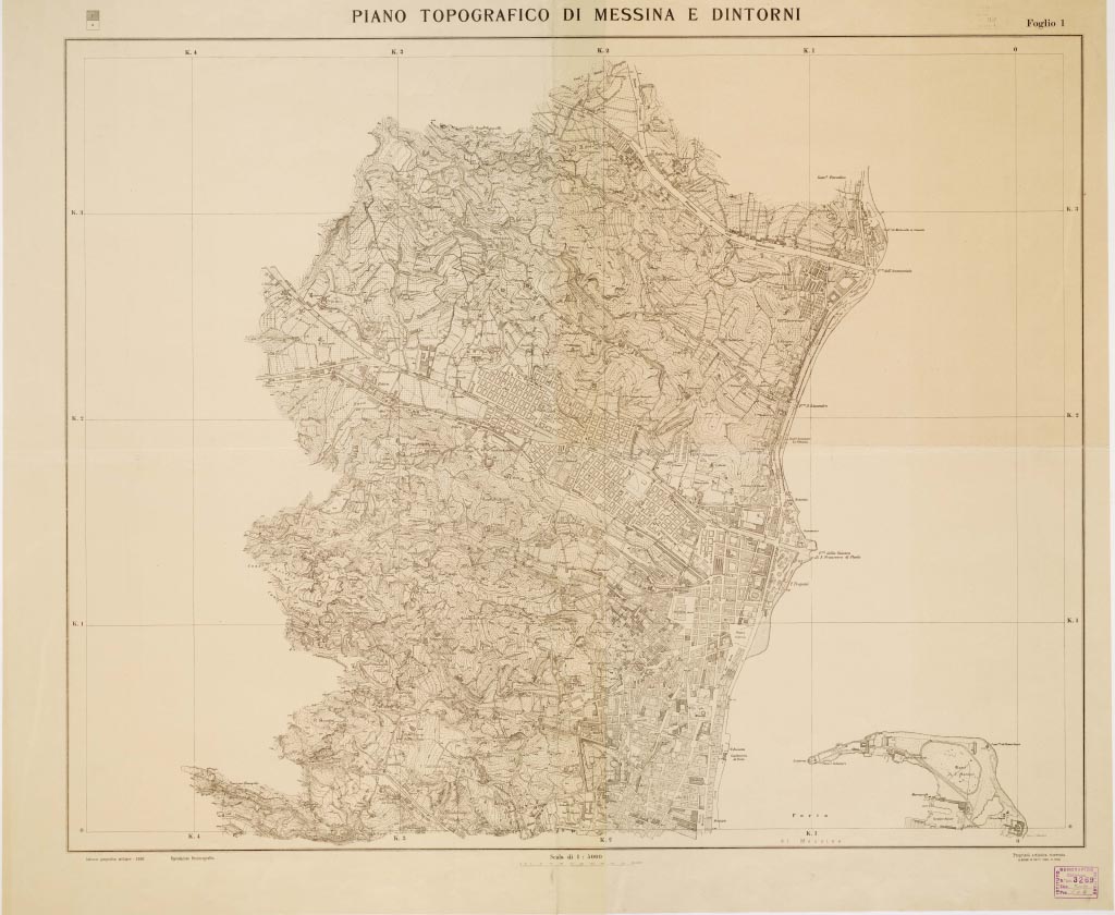 (N:9131) PIANO TOPOGRAFICO DI MESSINA E DINTORNI - Foglio 1 (B0006458, B0006459, B6458-59) Carte e stampe antiche: riproduzione digitale a 300 DPI