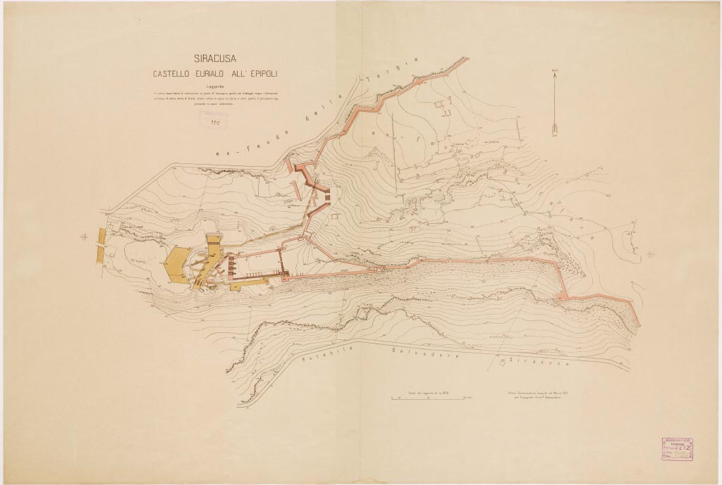 (N:15879) SIRACUSA. CASTELLO EURIALO ALL'EPIPOLI RILIEVO TACHEOMETRICO ESEGUITO NEL MARZO 1913 DAL TOP. P.LE ALESSANDRINI (B0006787, B0006788, B6787-88) Carte e stampe antiche: riproduzione digitale a 300 DPI