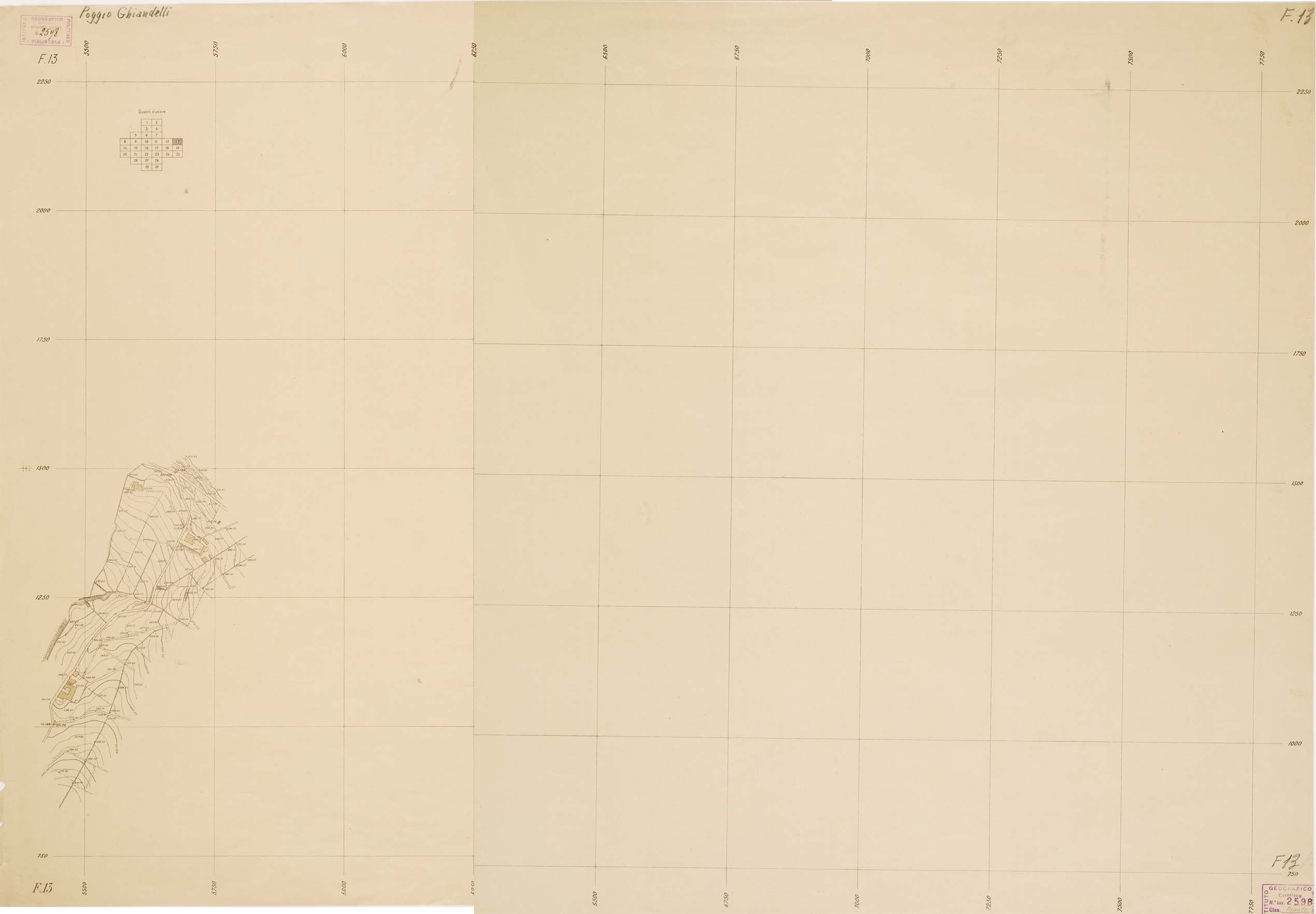 (N:13404) PIANO REGOLATORE DI AMPLIAMENTO DELLA CITTA' DI FIRENZE - Foglio 13 - Poggio Ghiandelli (B0006966, B0006967, B6966-6967) Carte e stampe antiche: riproduzione digitale a 300 DPI