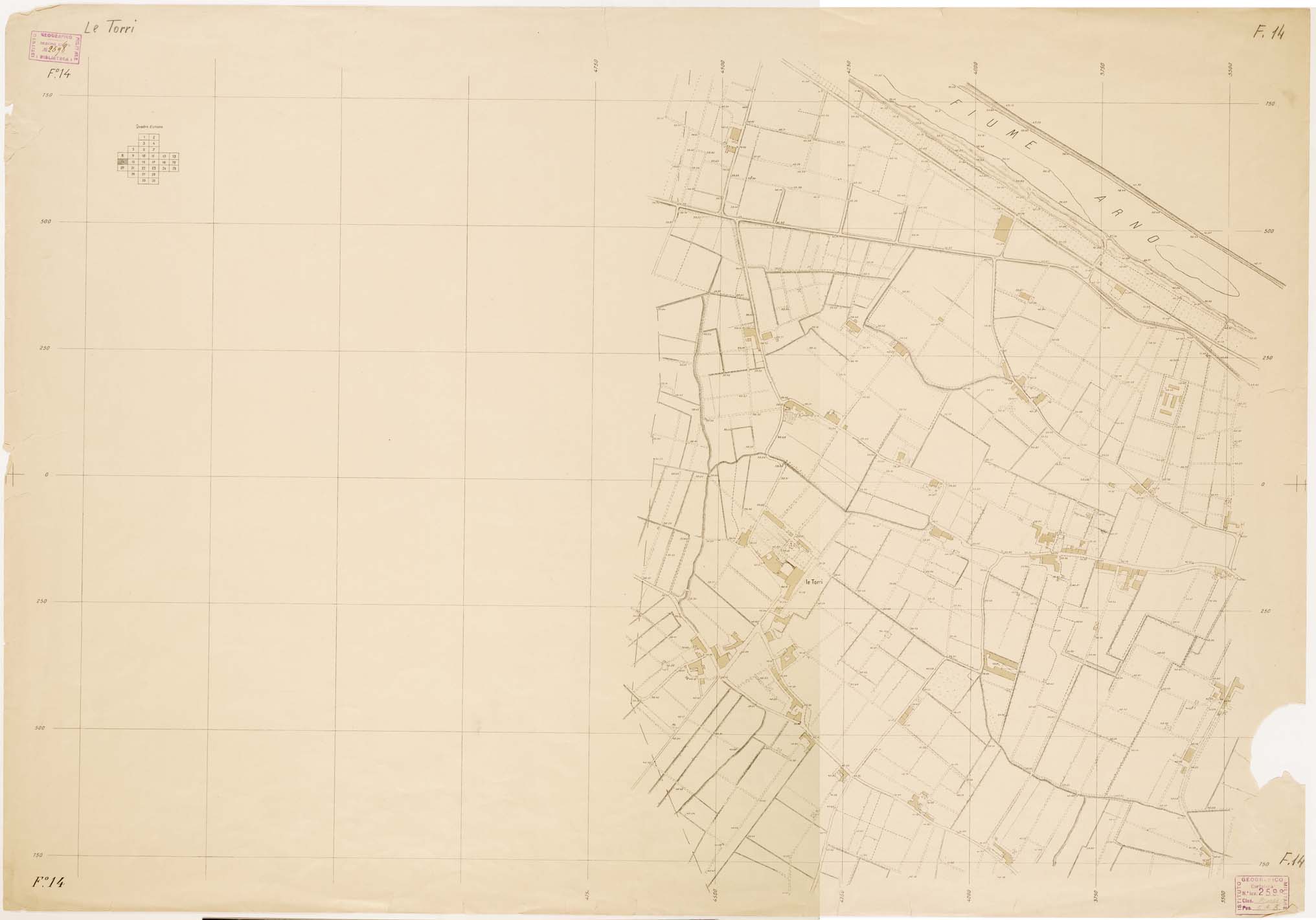 (N:13406) PIANO REGOLATORE DI AMPLIAMENTO DELLA CITTA' DI FIRENZE - Foglio 14 - Le Torri (B0006968, B0006969, B6968-69) Carte e stampe antiche: riproduzione digitale a 300 DPI