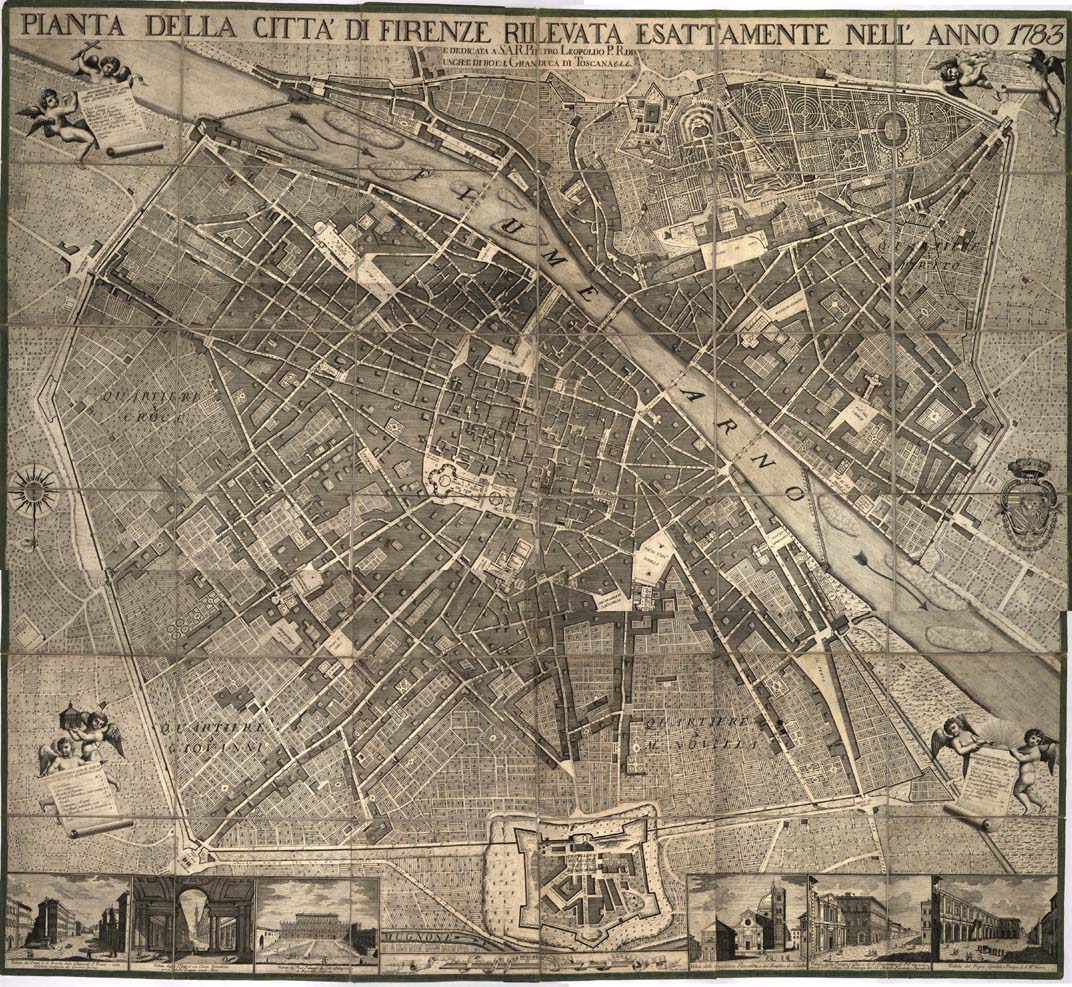 (N:13604) PIANTA DELLA CITTA' DI FIRENZE RILEVATA ESATTAMENTE NELL'ANNO 1783 E DEDICATA A S. A. R. PIETRO LEOPOLDO P. R. DI UNGH. E DI BOE. E GRANDUCA DI TOSCANA (B0007002, B0007003, B0007004, B0007005, B0007006, B0007007, B7002-7) Carte e stampe antiche: riproduzione digitale a 300 DPI