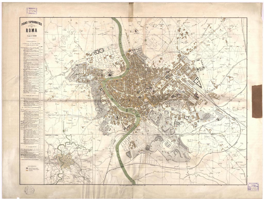 (N:13547) PIANO TOPOGRAFICO DI ROMA LIT. DEL COMITATO DI ARTIGLIERIA E GENIO. ROMA, 1887 (B0007093, B0007094, B7093-94) Carte e stampe antiche: riproduzione digitale a 300 DPI