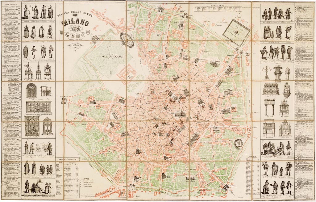 (N:13649) PIANTA DELLA CITTA' DI MILANO PRESSO L'EDITORE LITOGRAFO A. VALLARDI (B0007197, B0007198, B7197-98) Carte e stampe antiche: riproduzione digitale a 300 DPI