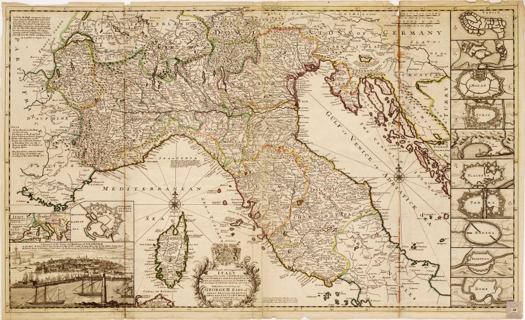 (N:22) A NEW MAP OF THE UPPER PART OF ITALY, BY H. MOLL GEOGRAPHER  - (Italia) (B0007242, B0007243, B7242-43) Carte e stampe antiche: riproduzione digitale a 300 DPI
