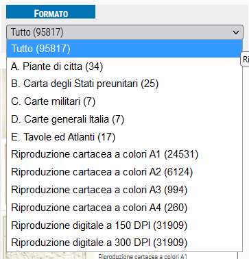 Carte antiche - filtro per formato